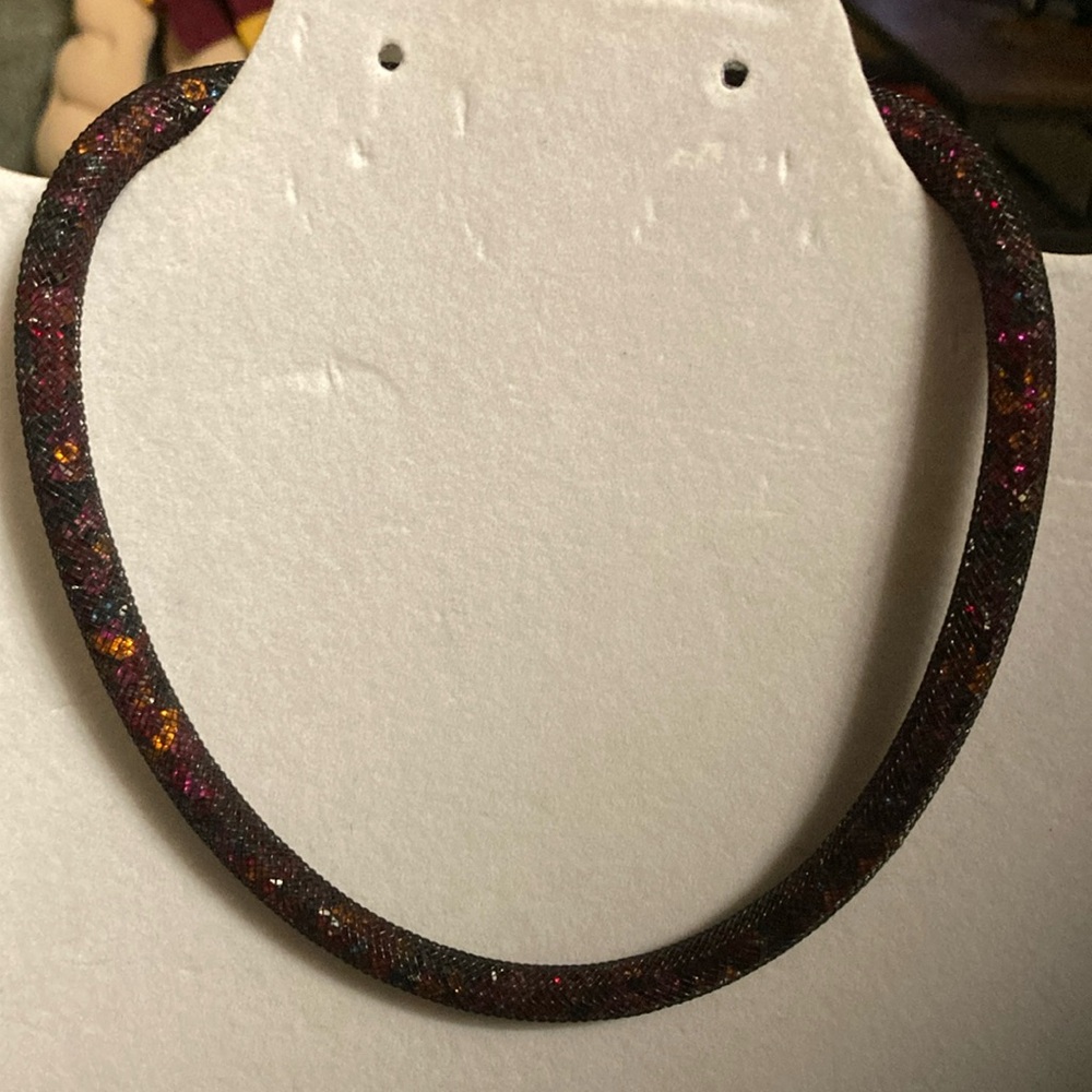 Swarovski choker / twist bracelet black mesh easy closure . Tiny crystal
